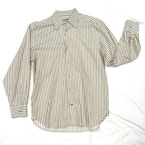 EQUILIBRIO Milano Camp-Collar Beige and White Stripe Men's Shirt, Size L